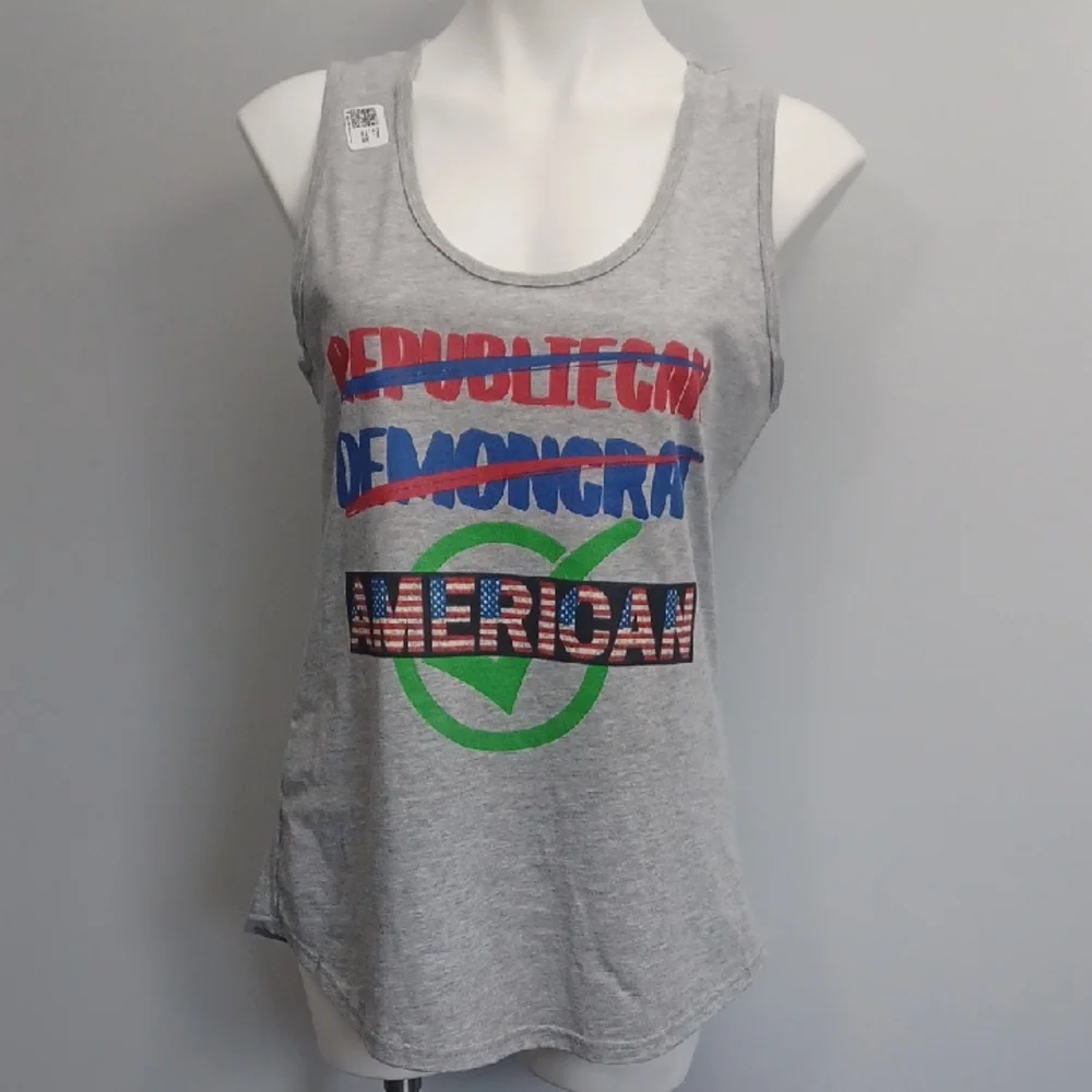 NWT - Medium gray tank American Heritage USA Flag Independent Patriotic July 4th - Picture 2 of 13